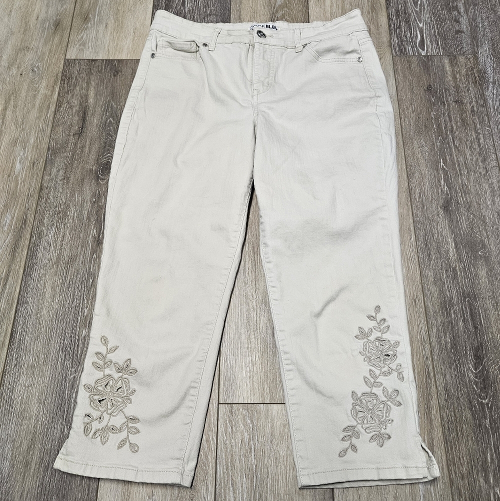 Code Bleu Chelsea Cropped Jeans White Cream Stretch Denim Women's 8 Casual